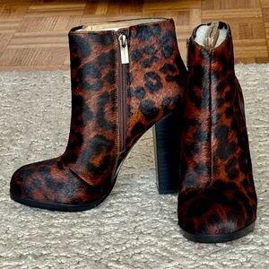 Vince Camuto Silky Leopard Print Ankle Boots - Brown & Black